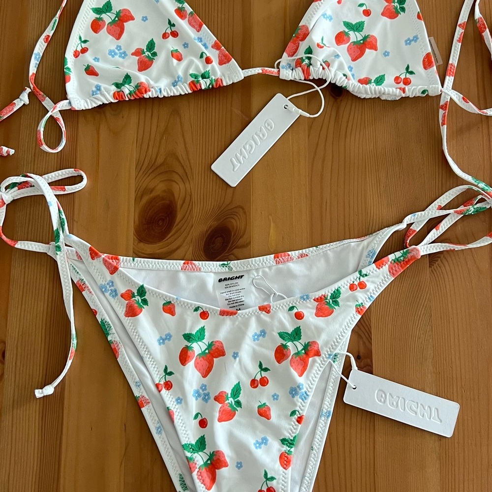 White Bikini with Strawberry Print